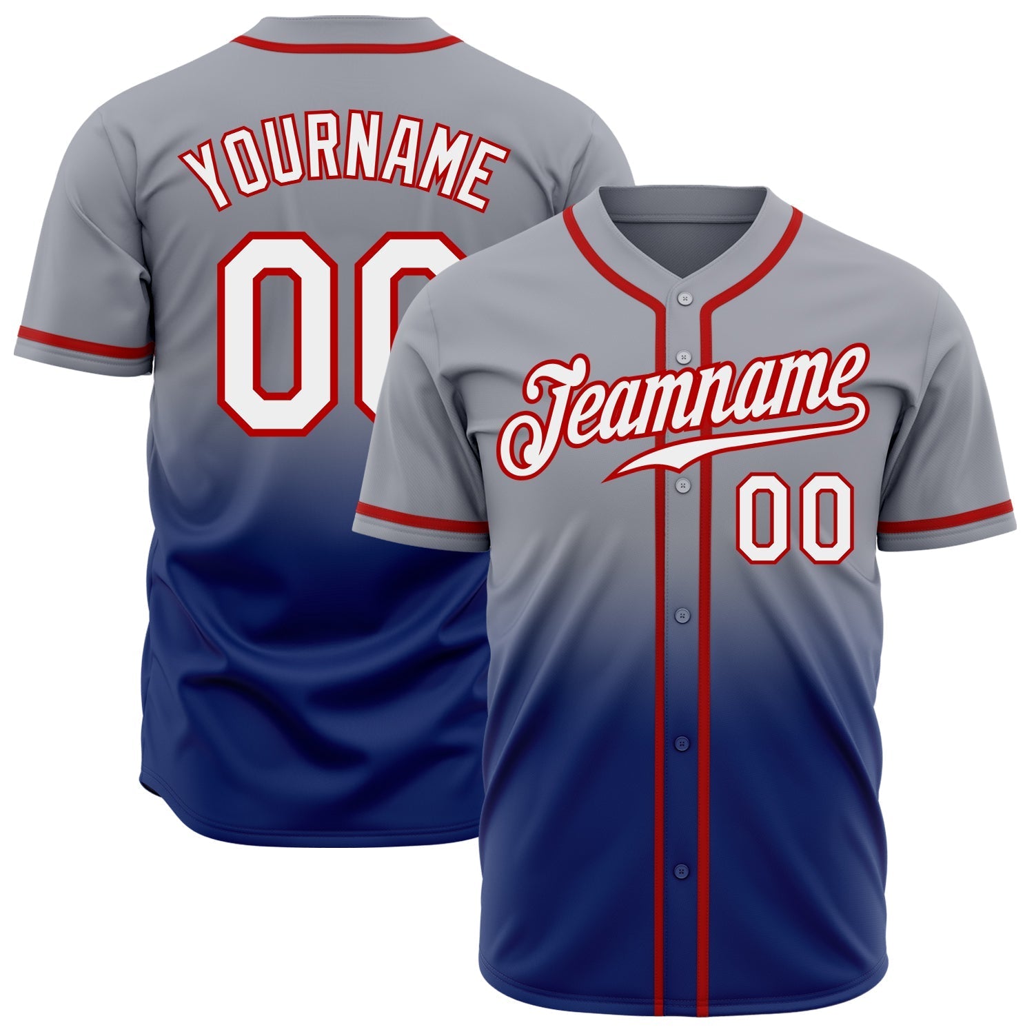 Custom Gray White Royal-Red Authentic Fade Fashion Baseball Jersey baseball jersey product view 1