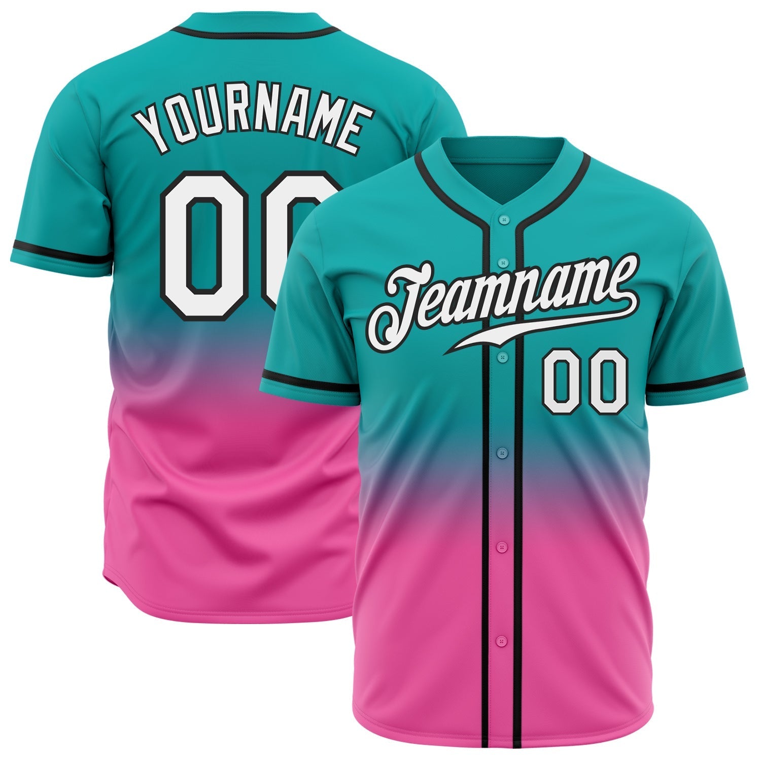 Custom Aqua White Pink-Black Authentic Fade Fashion Baseball Jersey baseball jersey product view 1