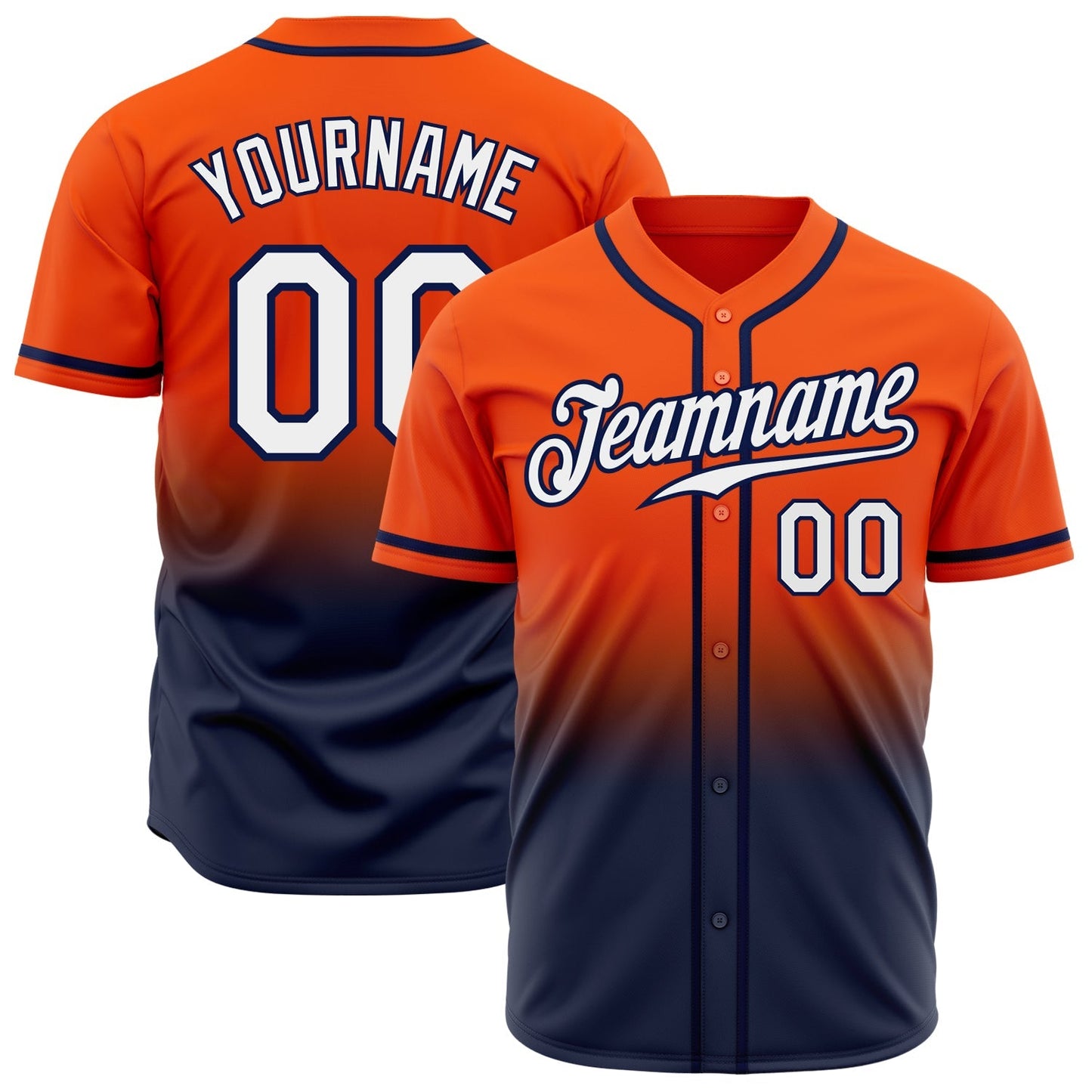 Custom Orange White-Navy Authentic Fade Fashion Baseball Jersey baseball jersey product view 1