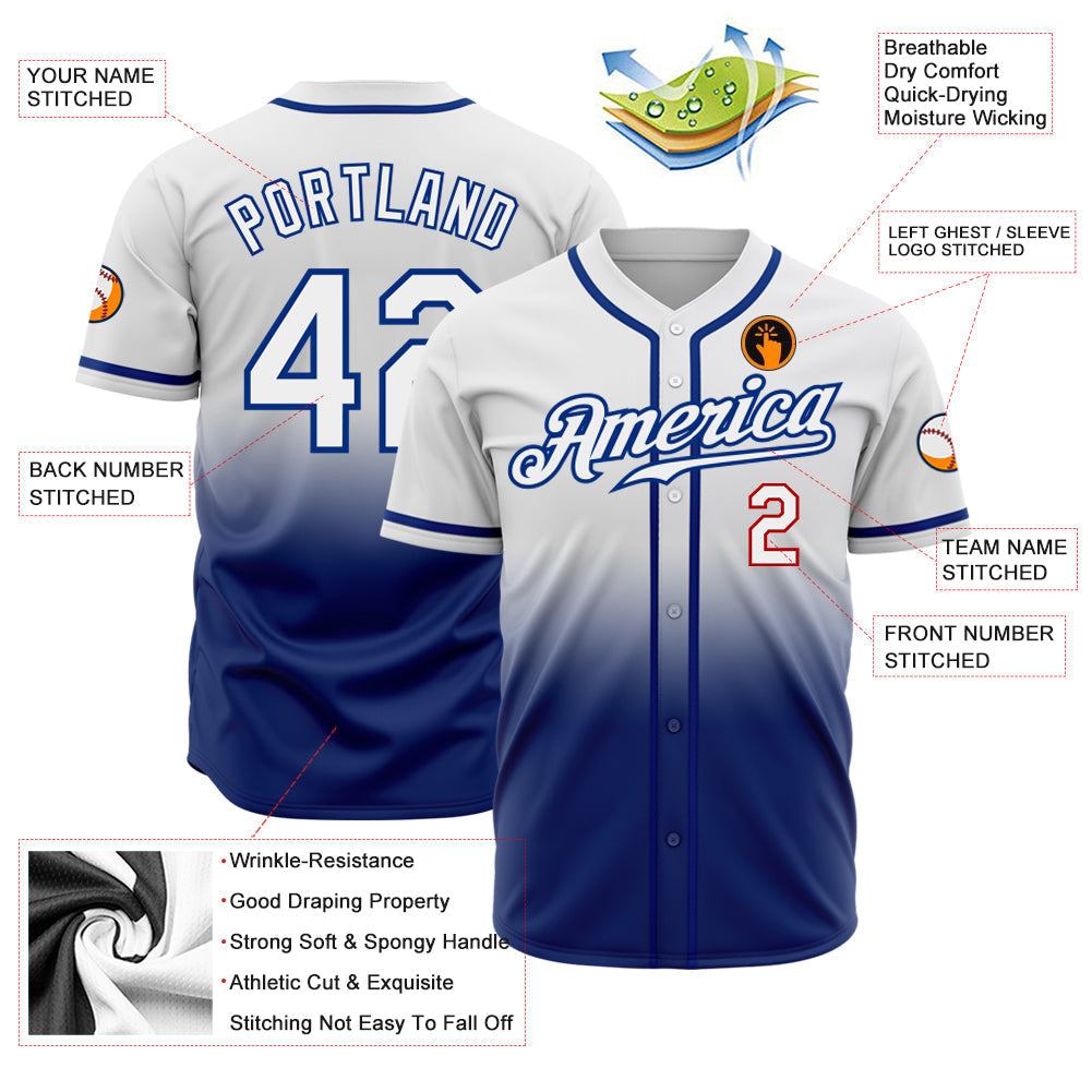 Custom White White Royal-Red Authentic Fade Fashion Baseball Jersey baseball jersey product view 2