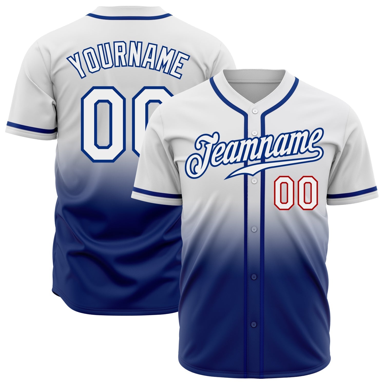 Custom White White Royal-Red Authentic Fade Fashion Baseball Jersey baseball jersey product view 1