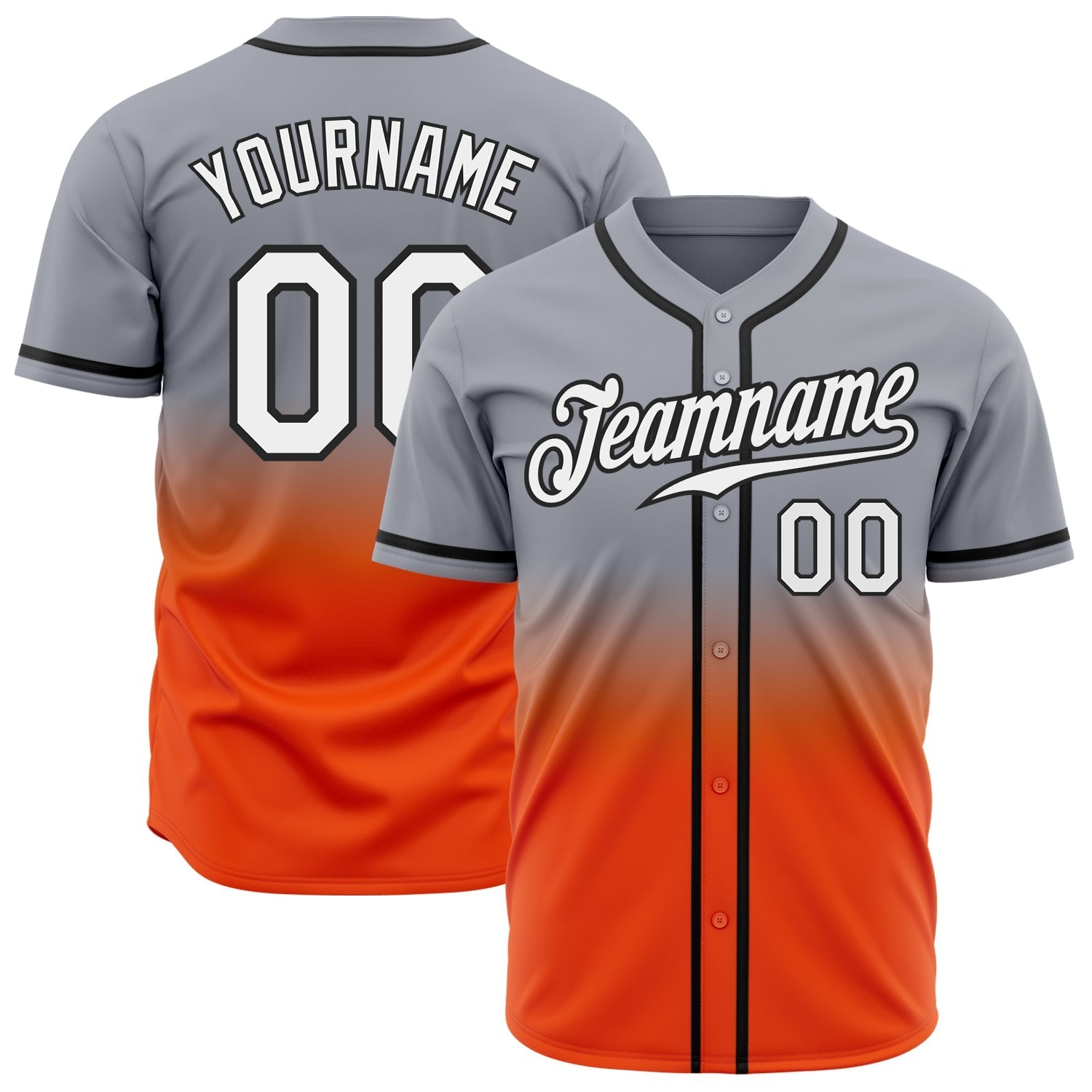 Custom Gray White Orange-Black Authentic Fade Fashion Baseball Jersey baseball jersey product view 1