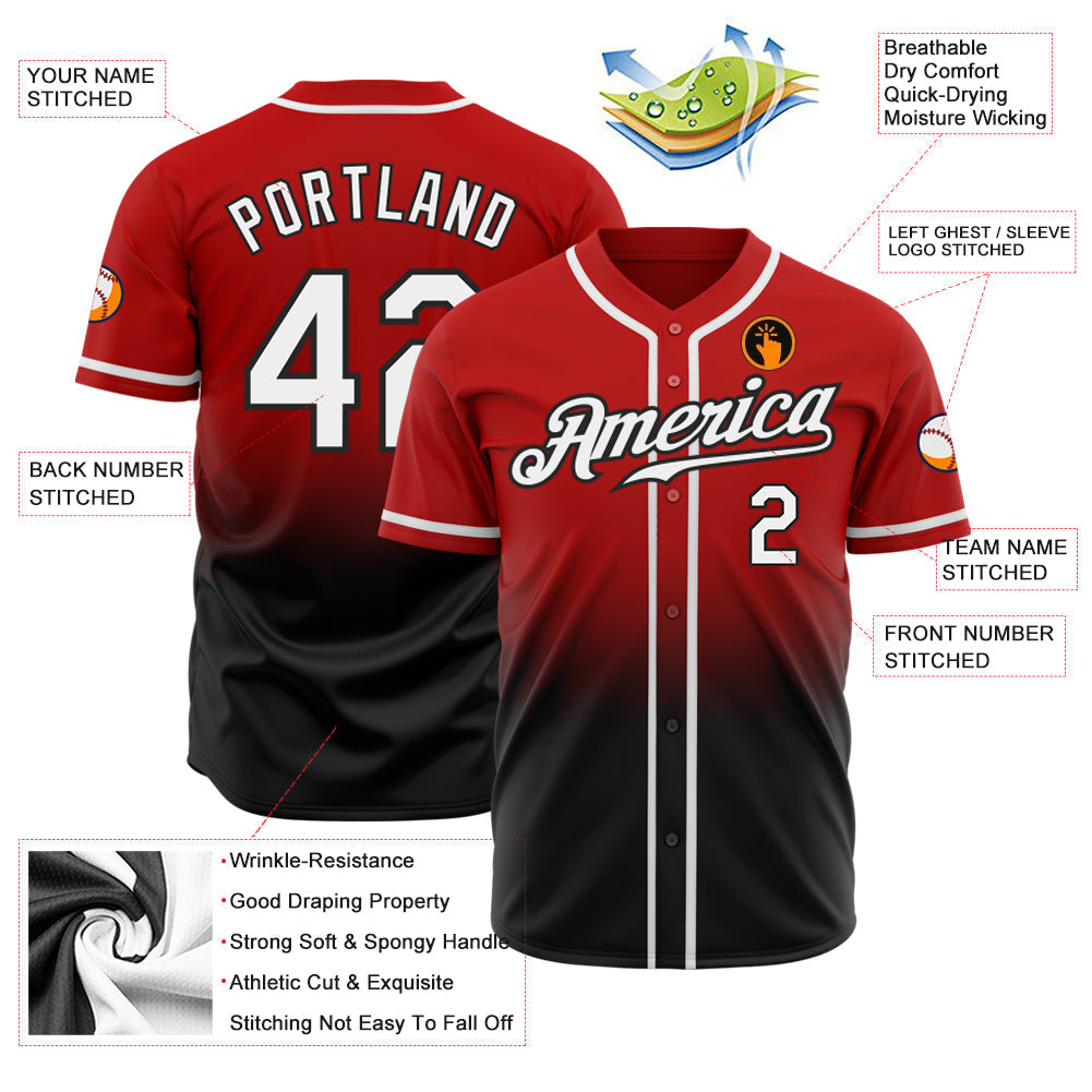 Custom Red White-Black Authentic Fade Fashion Baseball Jersey baseball jersey product view 2