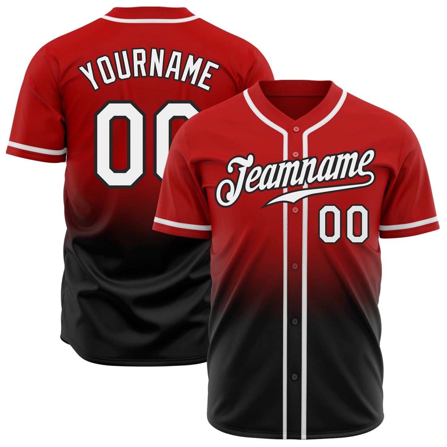 Custom Red White-Black Authentic Fade Fashion Baseball Jersey baseball jersey product view 1