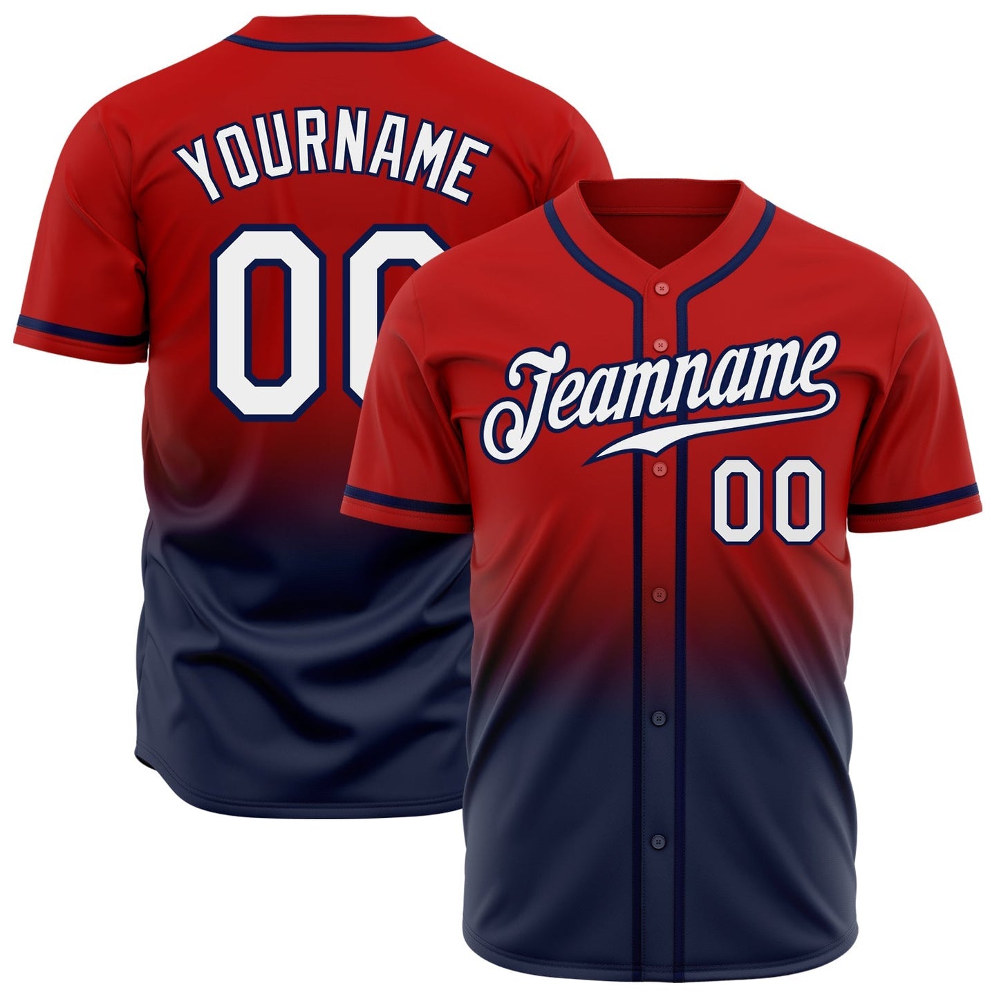 Custom Red White-Navy Authentic Fade Fashion Baseball Jersey baseball jersey product view 1
