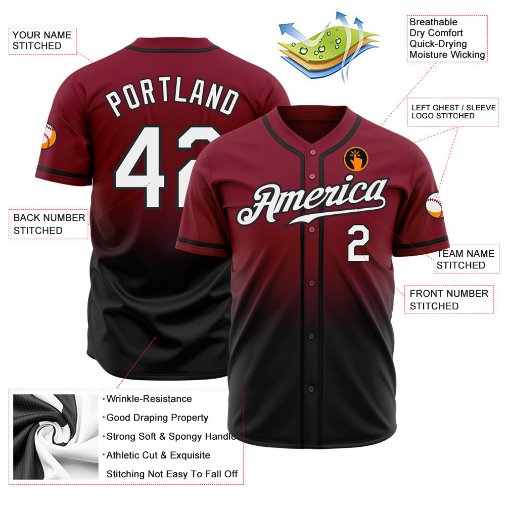 Custom Crimson White-Black Authentic Fade Fashion Baseball Jersey baseball jersey product view 2