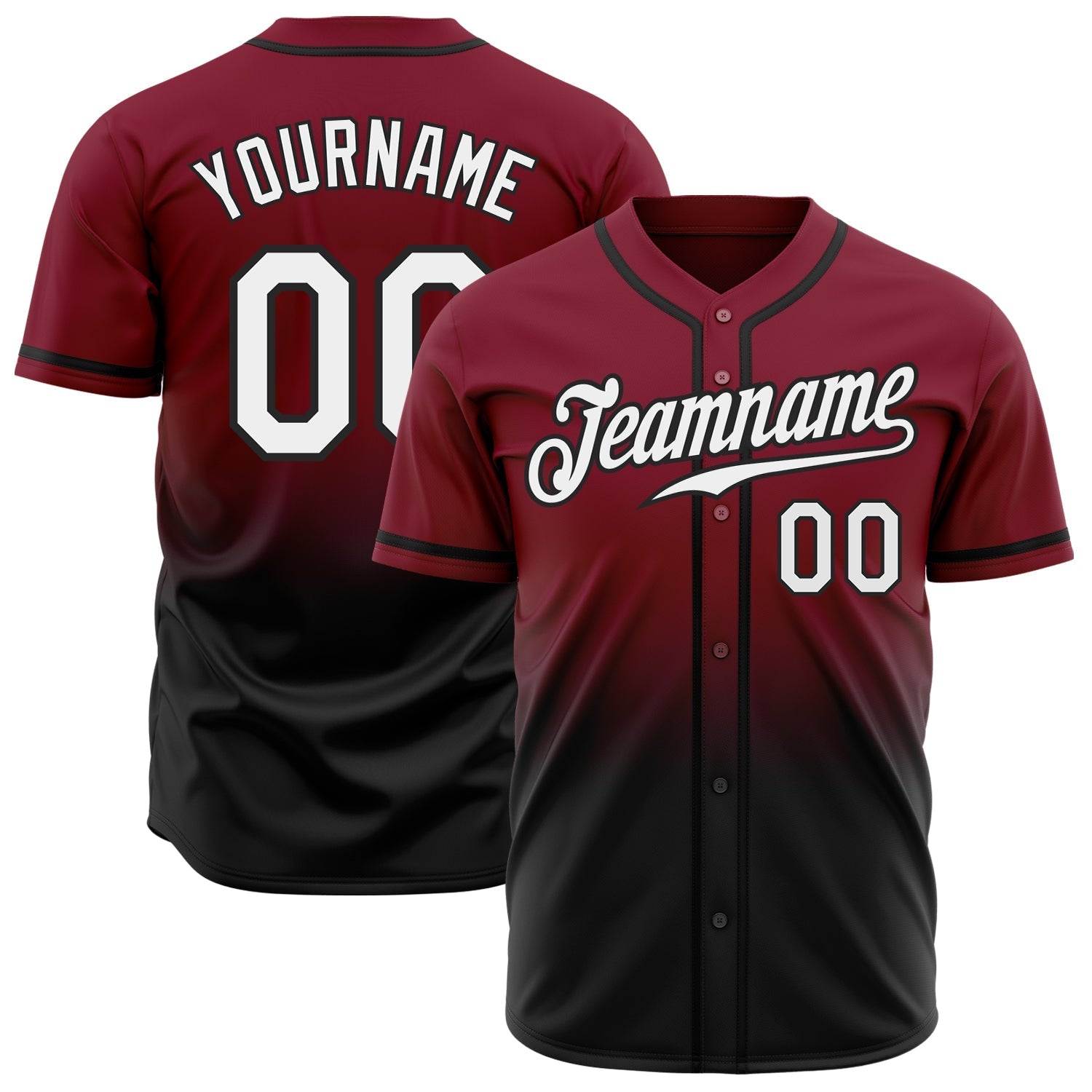 Custom Crimson White-Black Authentic Fade Fashion Baseball Jersey baseball jersey product view 1