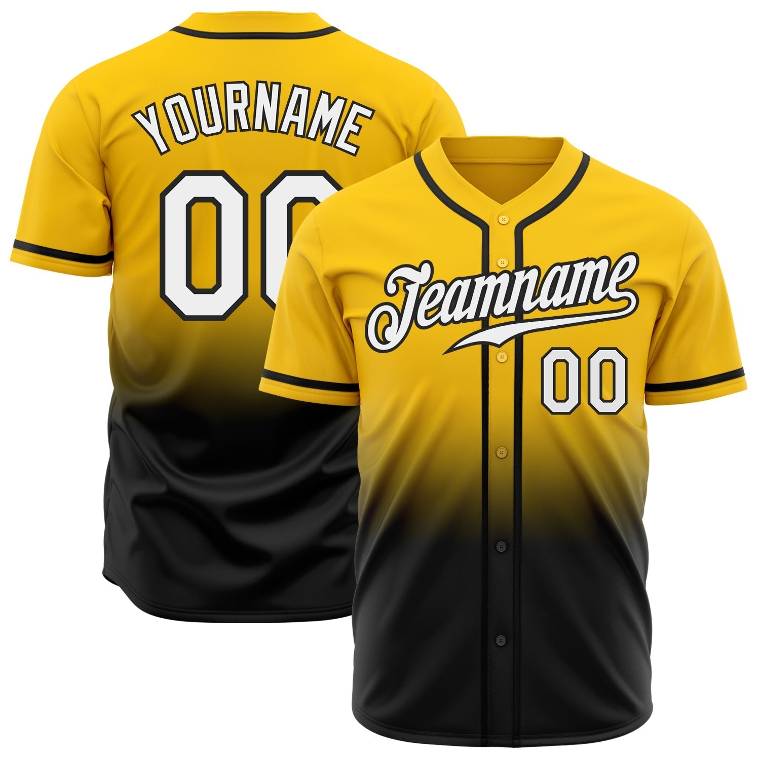 Custom Yellow White-Black Authentic Fade Fashion Baseball Jersey baseball jersey product view 1