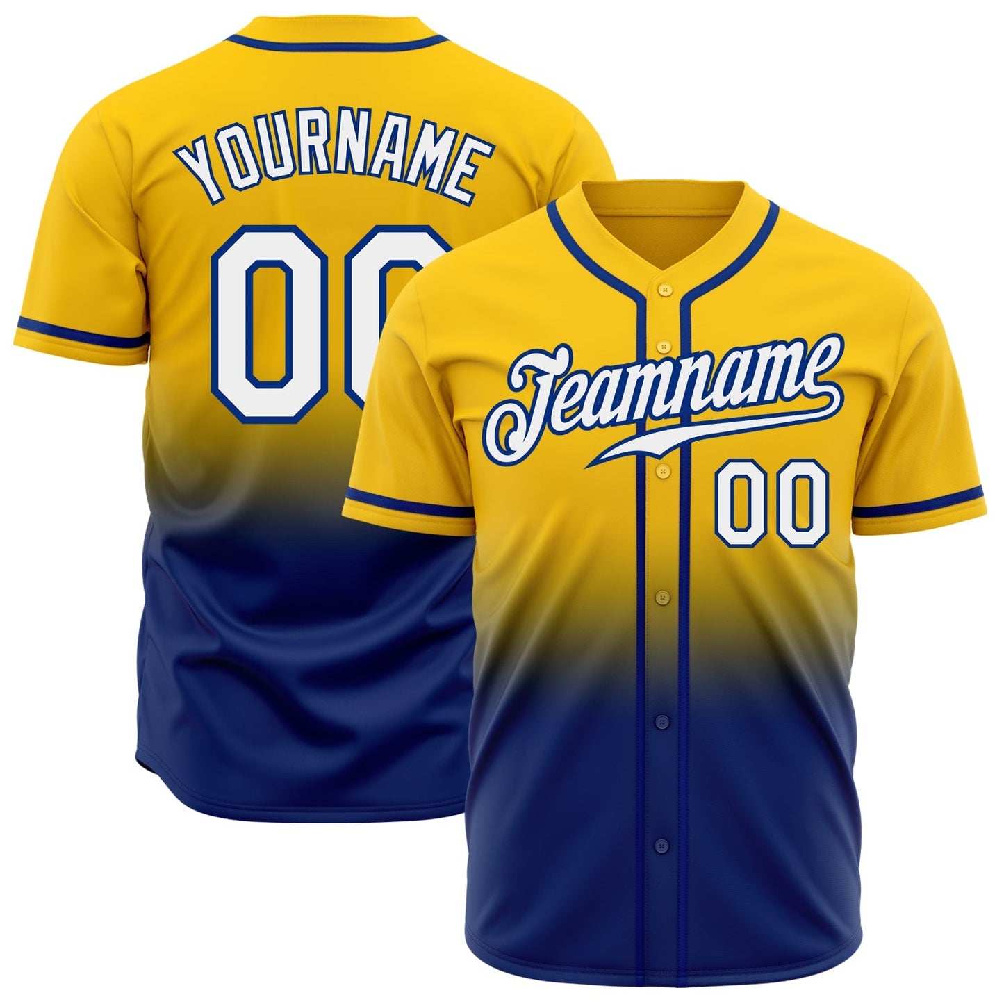 Custom Yellow White-Royal Authentic Fade Fashion Baseball Jersey baseball jersey product view 1