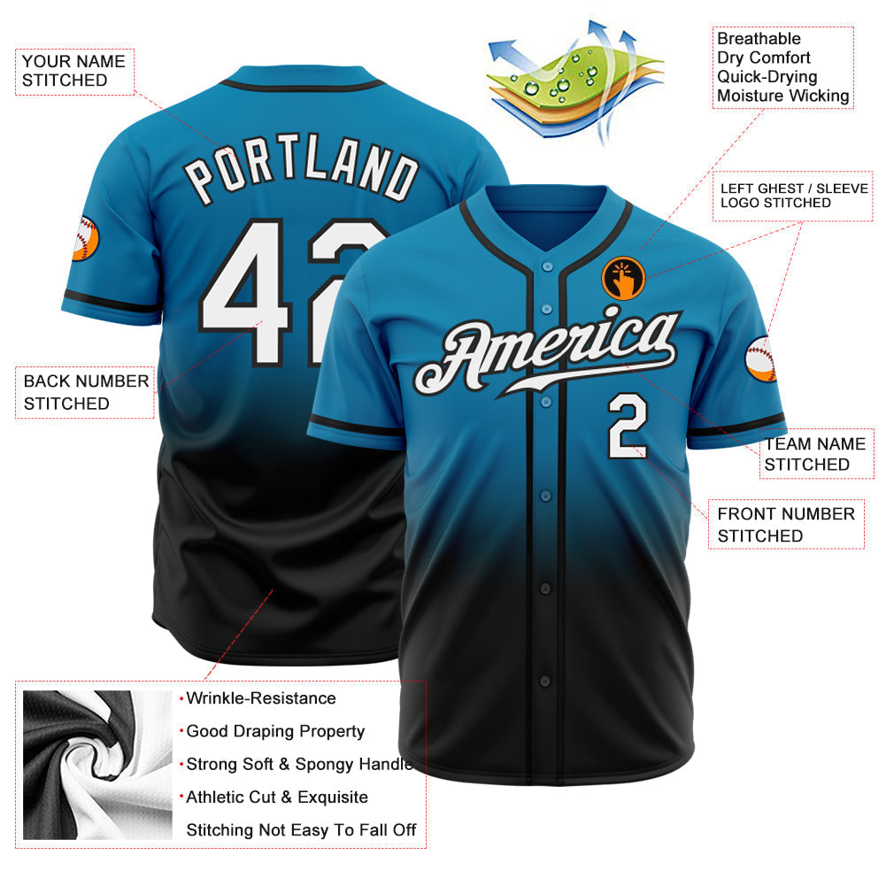 Custom Panther Blue White-Black Authentic Fade Fashion Baseball Jersey baseball jersey product view 2