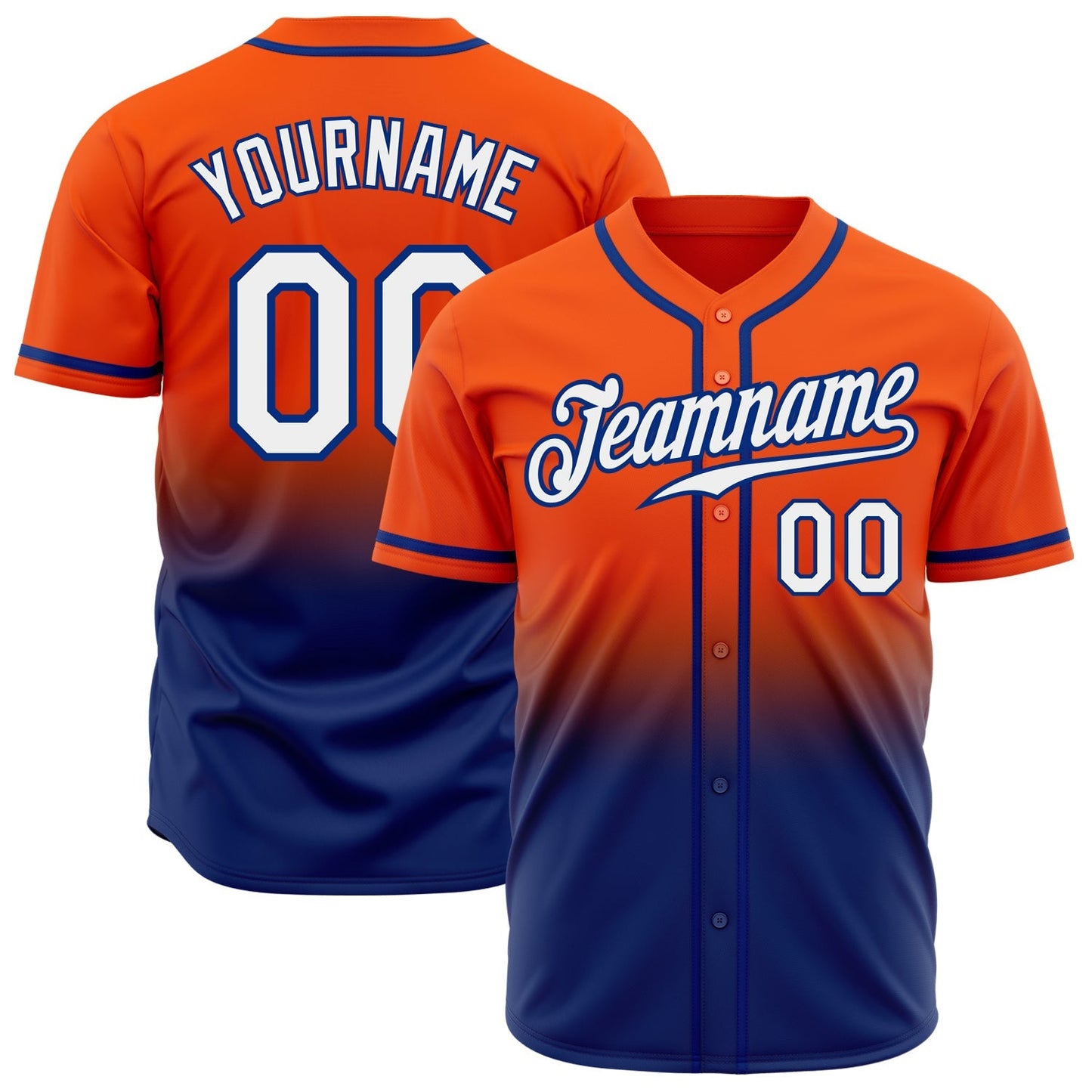 Custom Orange White-Royal Authentic Fade Fashion Baseball Jersey baseball jersey product view 1