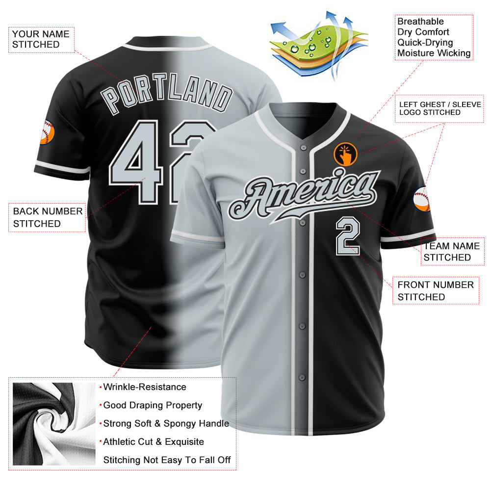 Custom Black Silver-White Authentic Gradient Fashion Baseball Jersey baseball jersey product view 2
