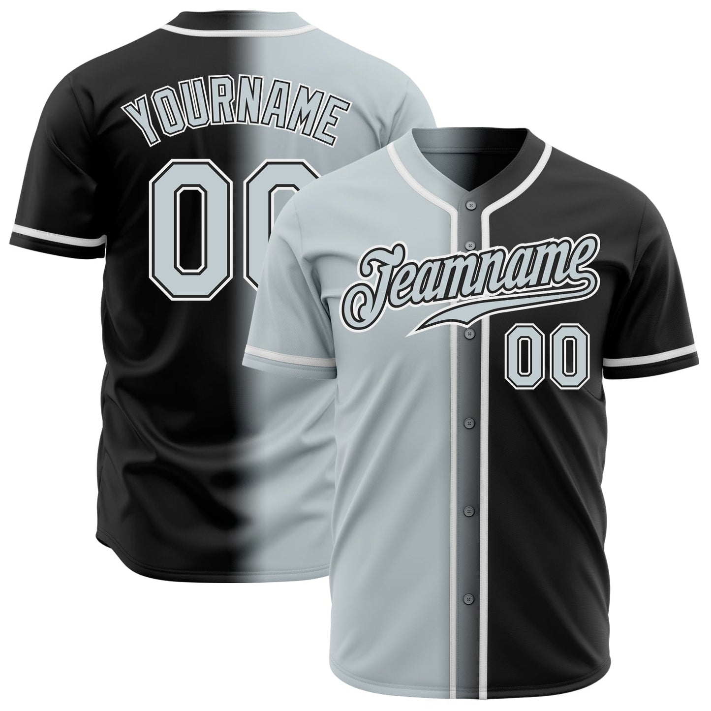 Custom Black Silver-White Authentic Gradient Fashion Baseball Jersey baseball jersey product view 1