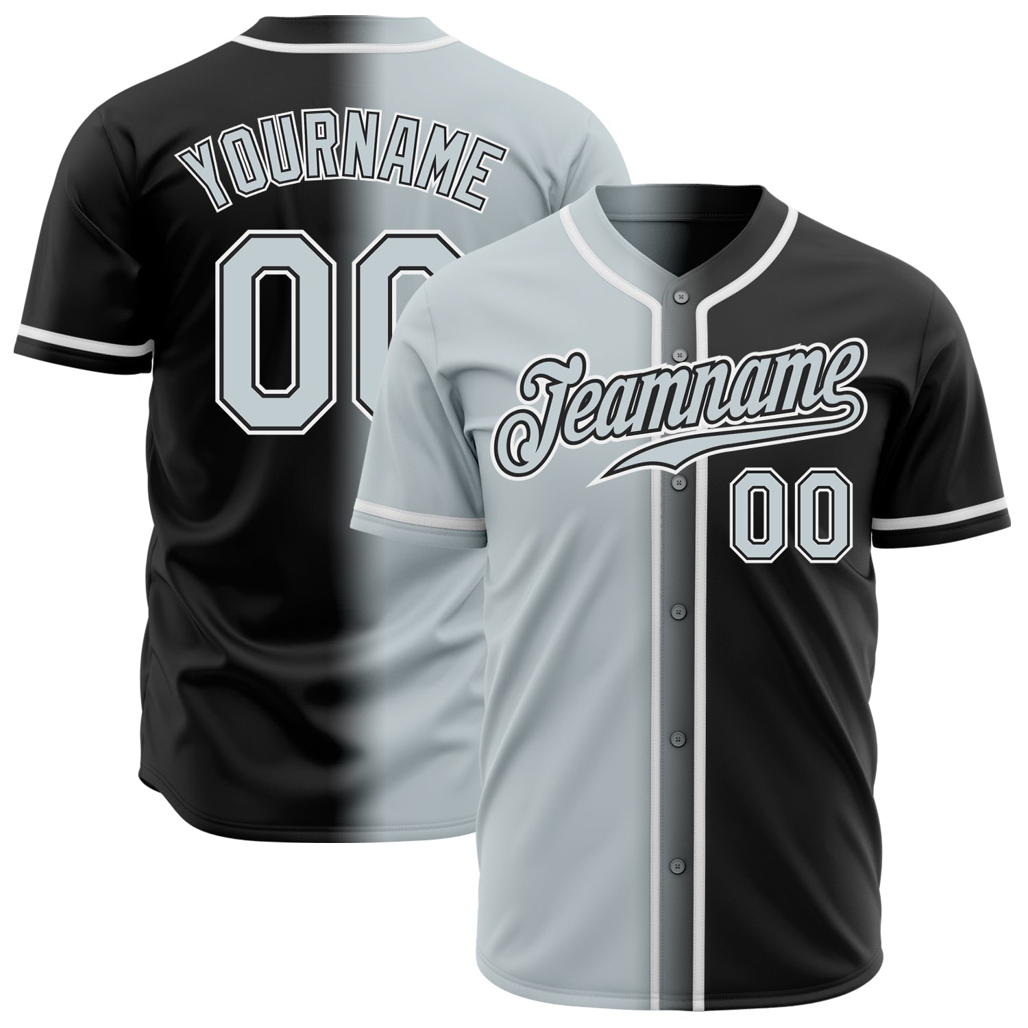 Custom Black Silver-White Authentic Gradient Fashion Baseball Jersey baseball jersey product view 1