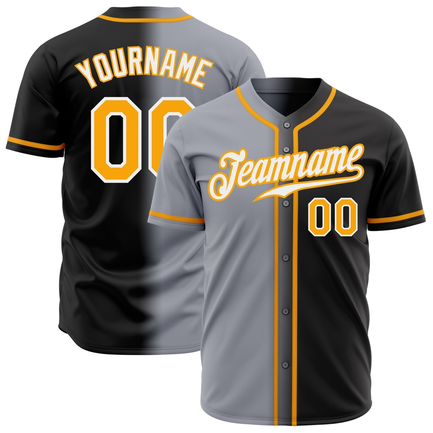 Custom Black Gold Gray-White Authentic Gradient Fashion Baseball Jersey baseball jersey product view 1