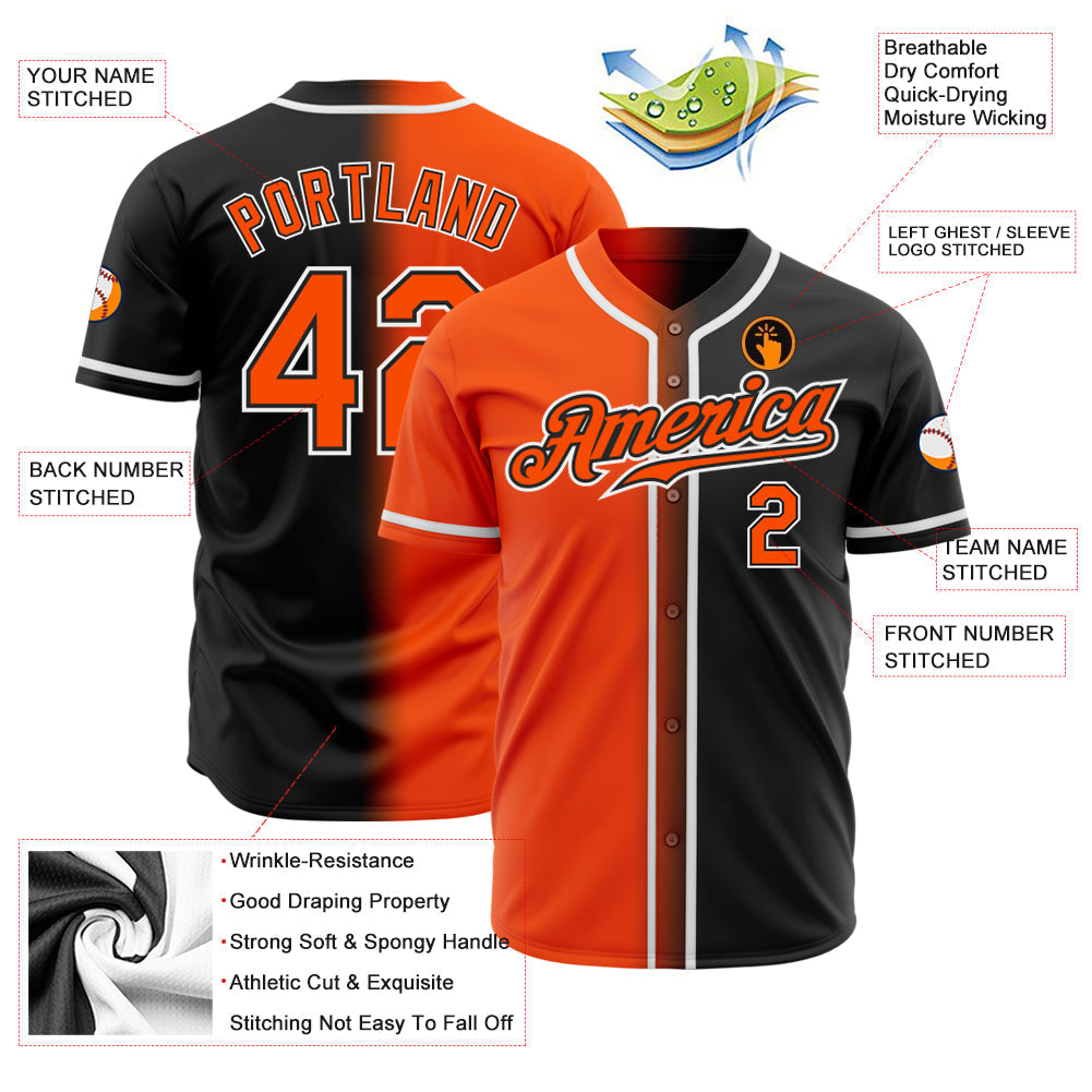 Custom Black Orange-White Authentic Gradient Fashion Baseball Jersey baseball jersey product view 2