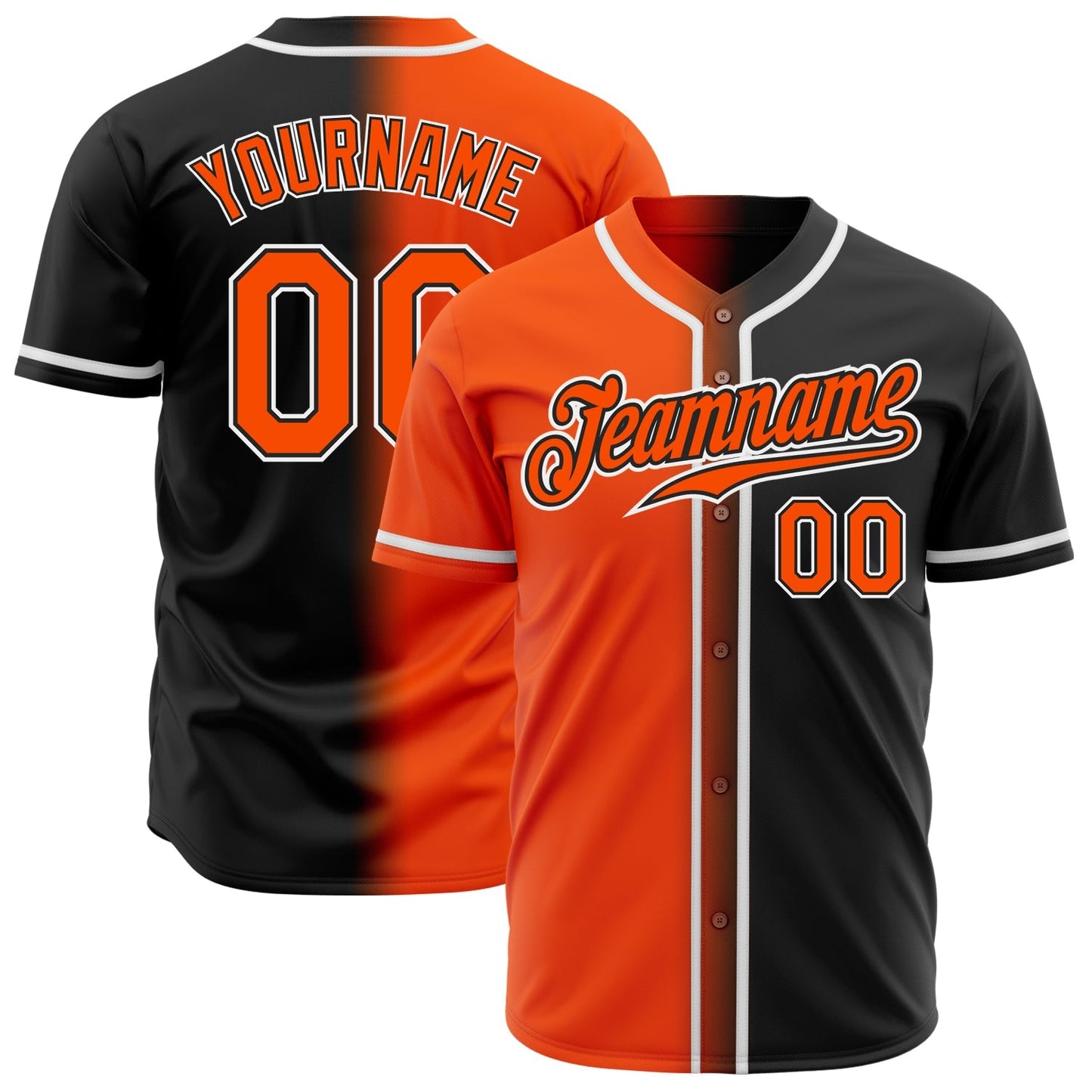 Custom Black Orange-White Authentic Gradient Fashion Baseball Jersey baseball jersey product view 1