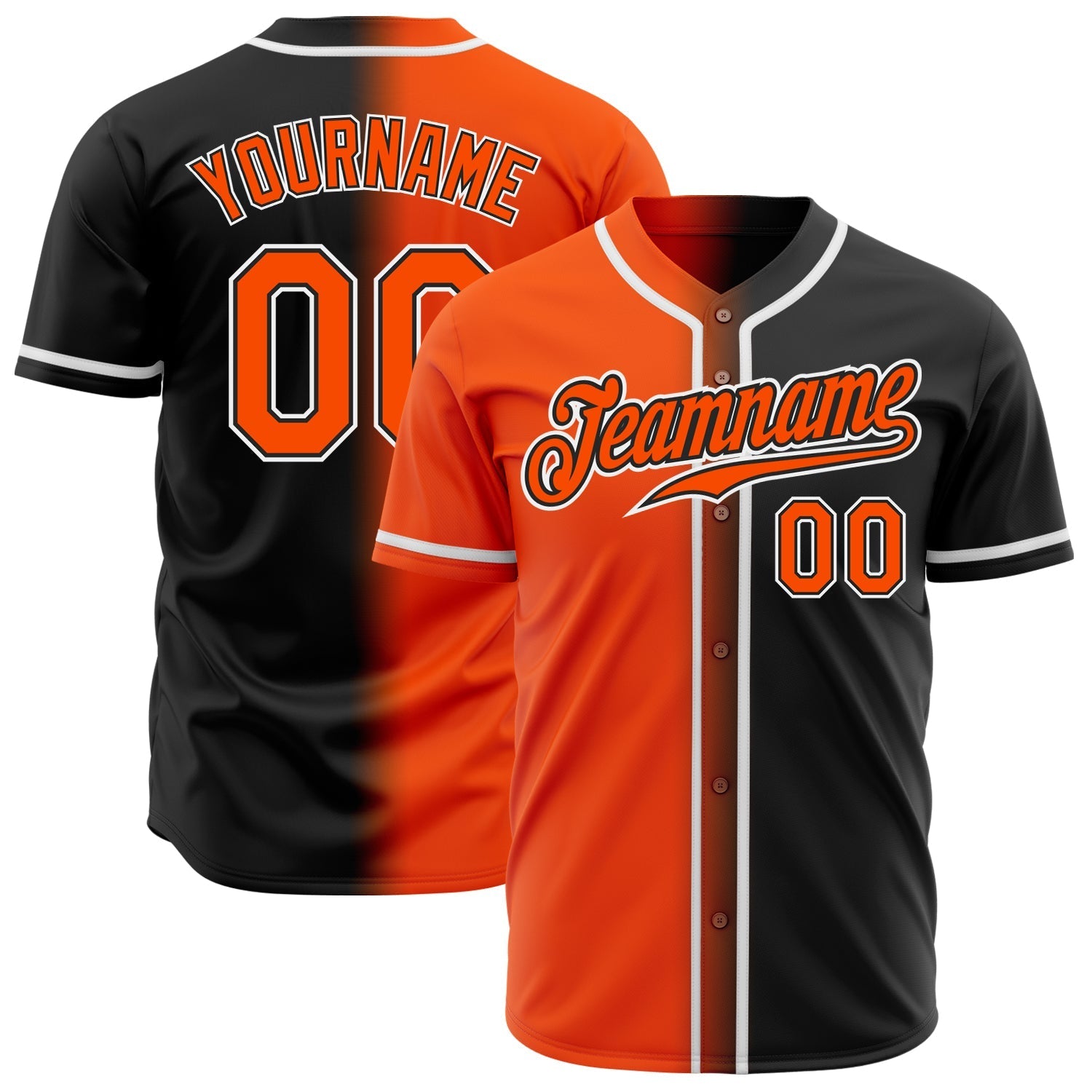 Custom Black Orange-White Authentic Gradient Fashion Baseball Jersey baseball jersey product view 1