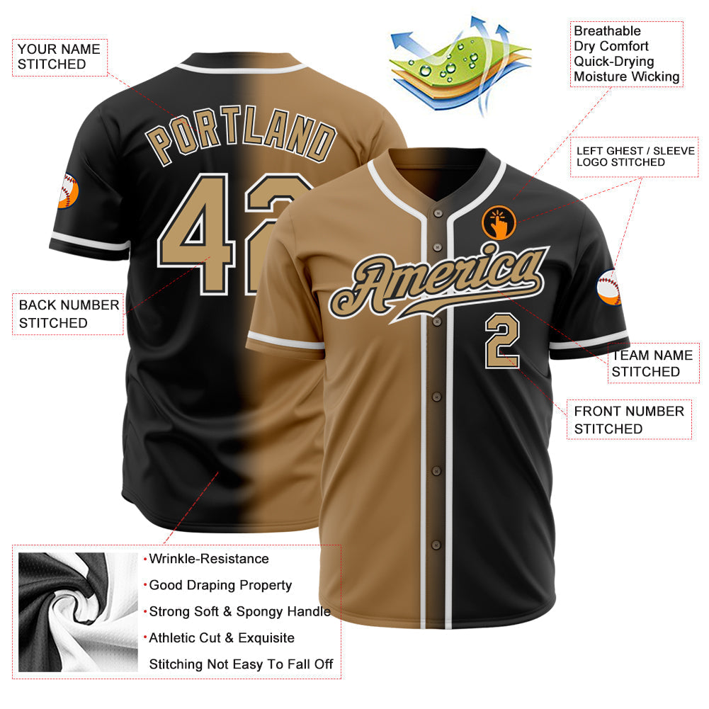 Custom Black Old Gold-White Authentic Gradient Fashion Baseball Jersey baseball jersey product view 2