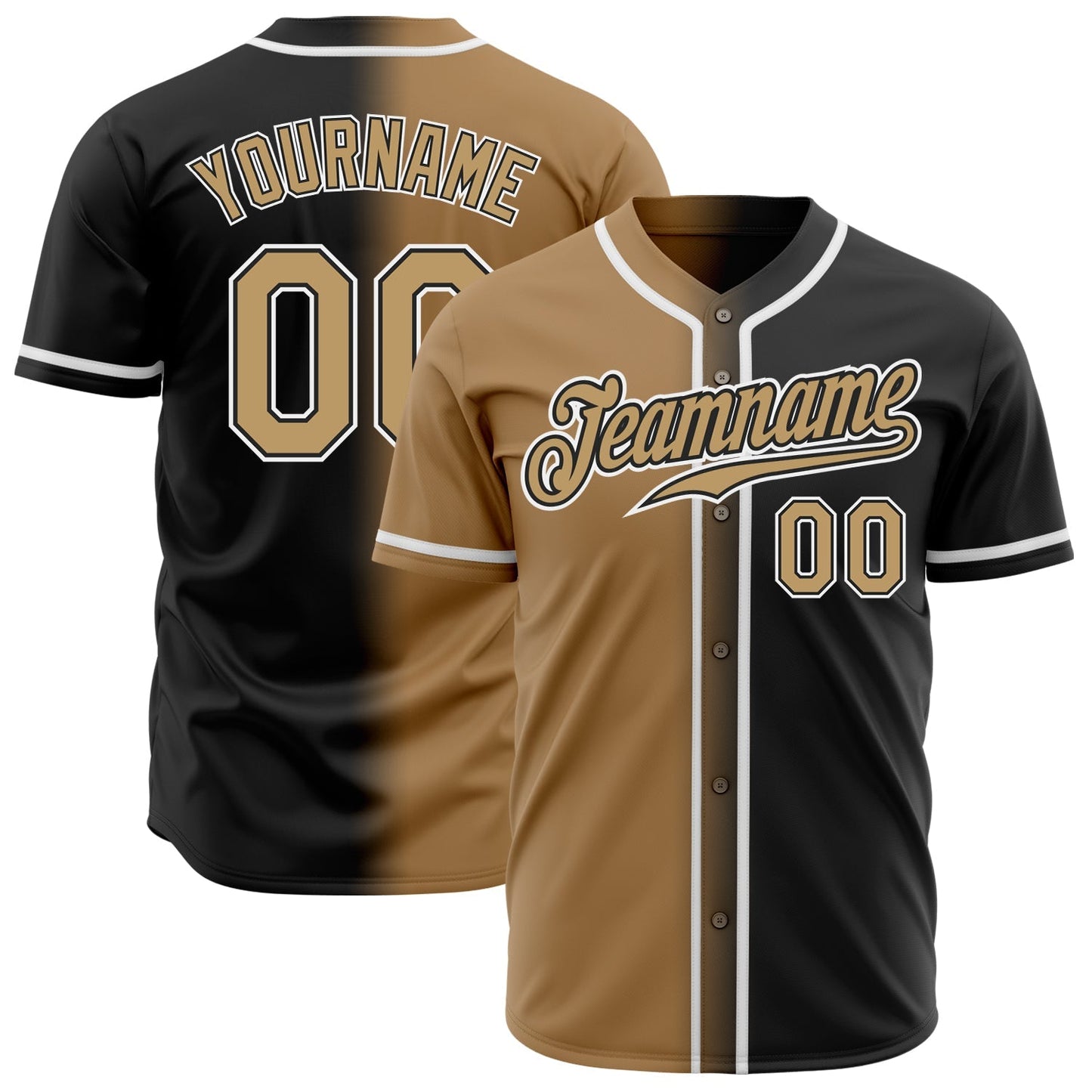 Custom Black Old Gold-White Authentic Gradient Fashion Baseball Jersey baseball jersey product view 1