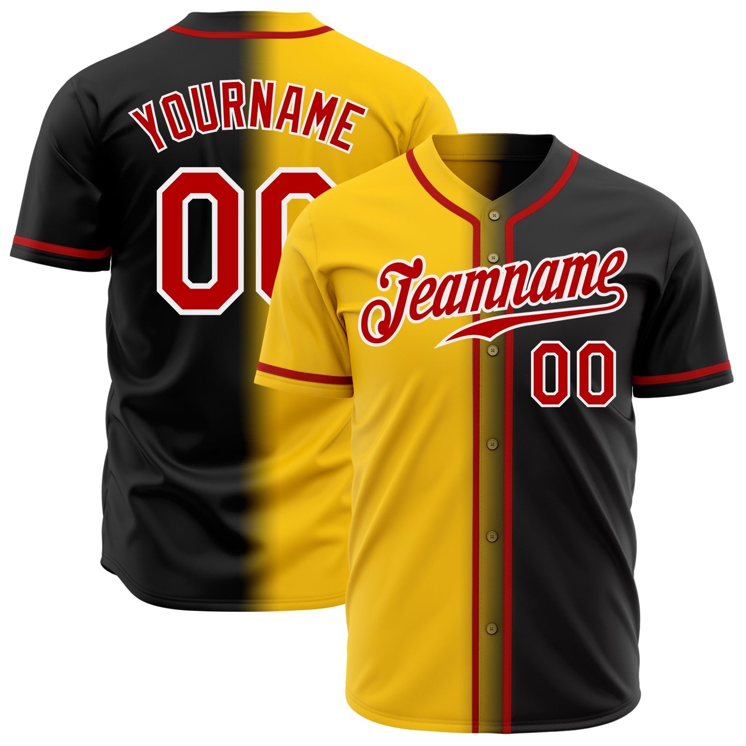 Custom Black Red Yellow-White Authentic Gradient Fashion Baseball Jersey baseball jersey product view 1