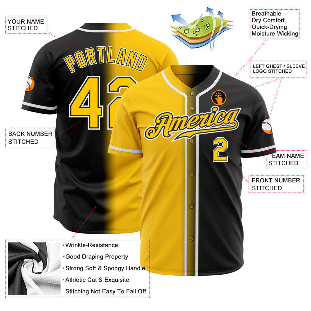 Custom Black Yellow-White Authentic Gradient Fashion Baseball Jersey baseball jersey product view 3