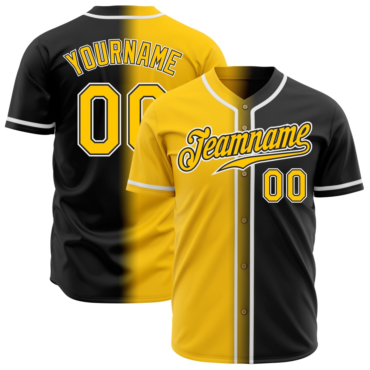 Custom Black Yellow-White Authentic Gradient Fashion Baseball Jersey baseball jersey product view 1