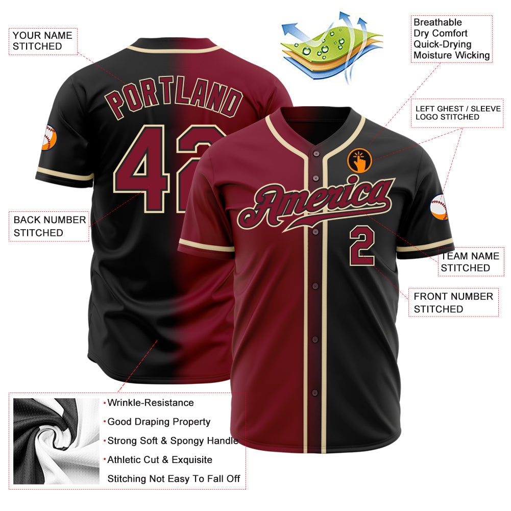Custom Black Crimson-Cream Authentic Gradient Fashion Baseball Jersey baseball jersey product view 2