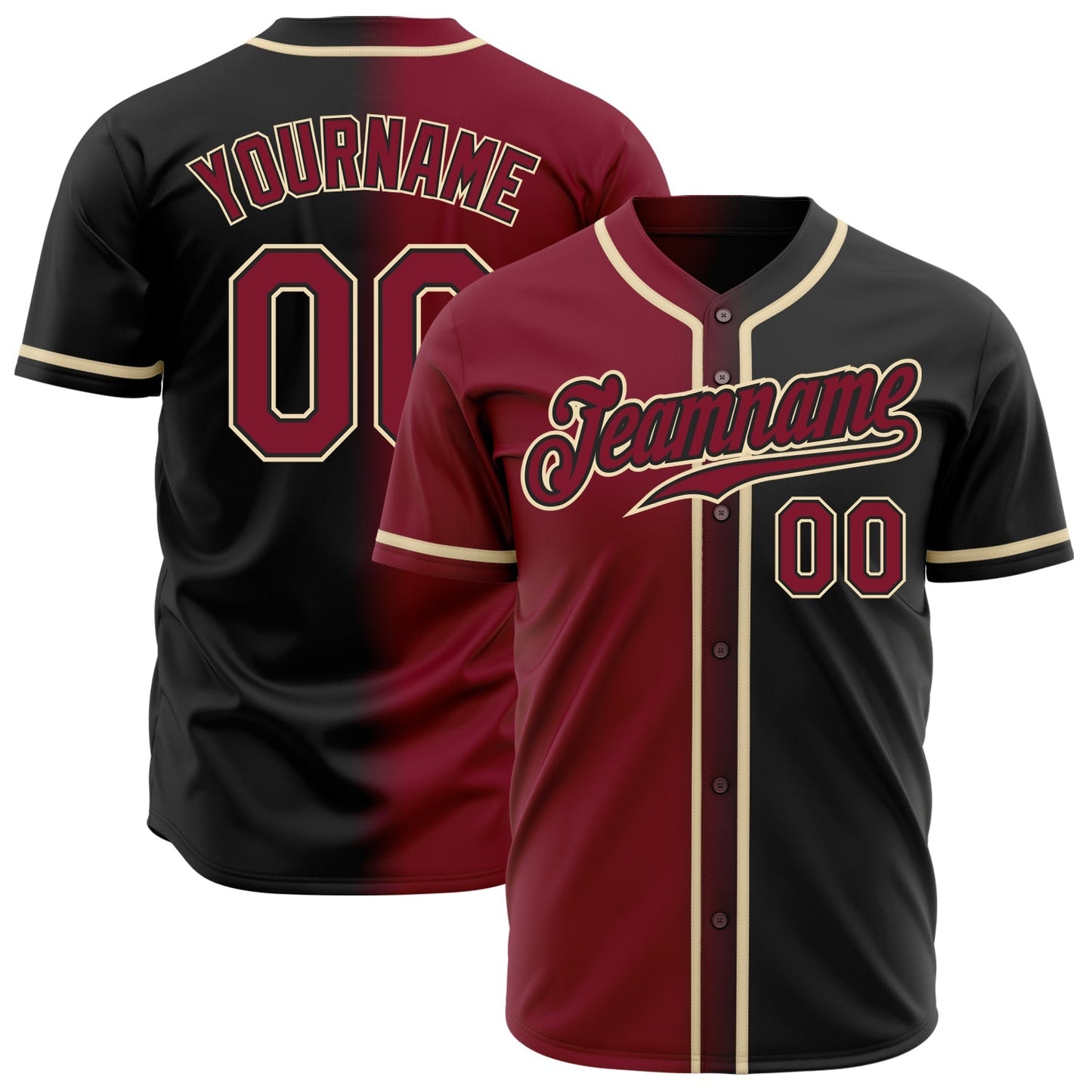 Custom Black Crimson-Cream Authentic Gradient Fashion Baseball Jersey baseball jersey product view 1