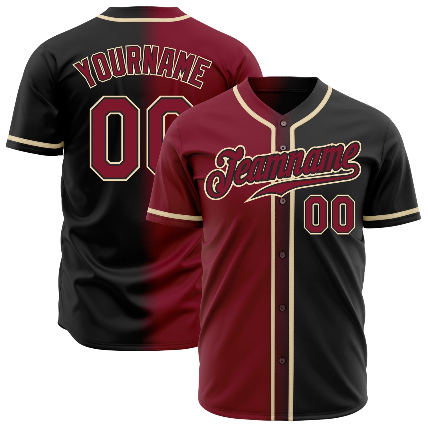 Custom Black Crimson-Cream Authentic Gradient Fashion Baseball Jersey baseball jersey product view 1