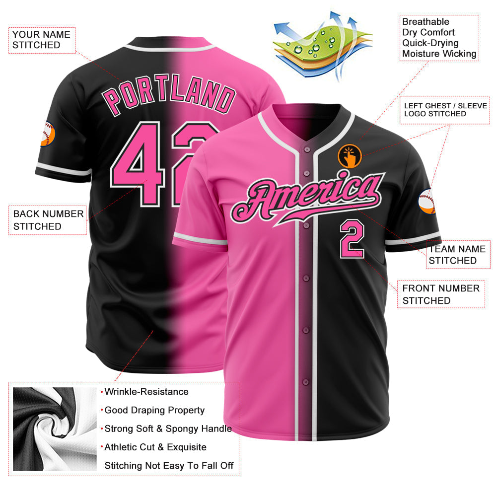 Custom Black Pink-White Authentic Gradient Fashion Baseball Jersey baseball jersey product view 2