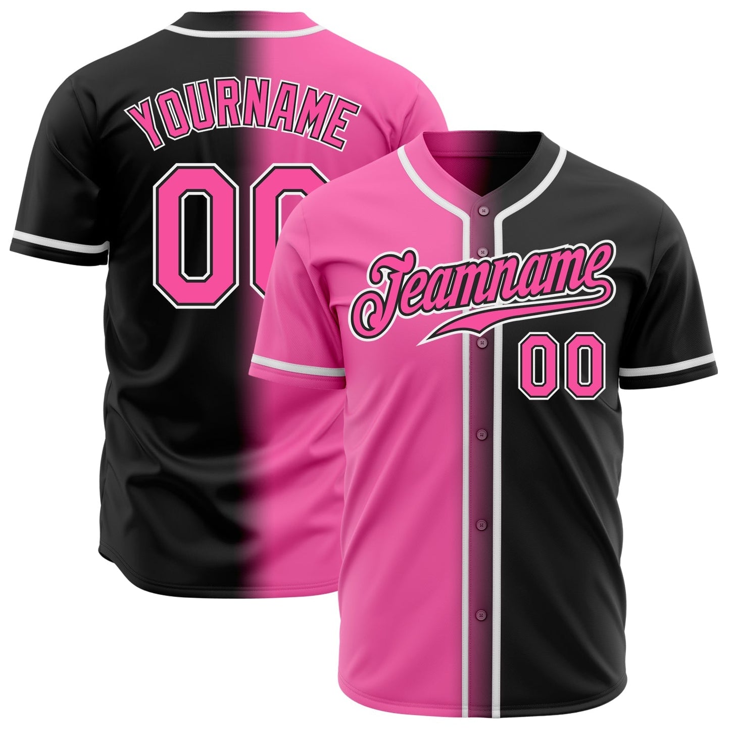 Custom Black Pink-White Authentic Gradient Fashion Baseball Jersey baseball jersey product view 1