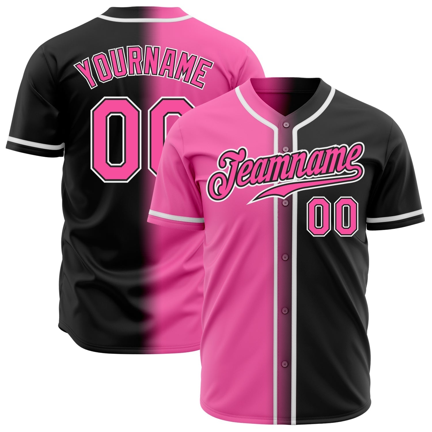 Custom Black Pink-White Authentic Gradient Fashion Baseball Jersey baseball jersey product view 1