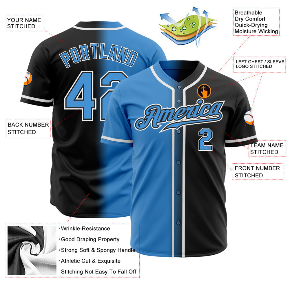 Custom Black Powder Blue-White Authentic Gradient Fashion Baseball Jersey baseball jersey product view 2