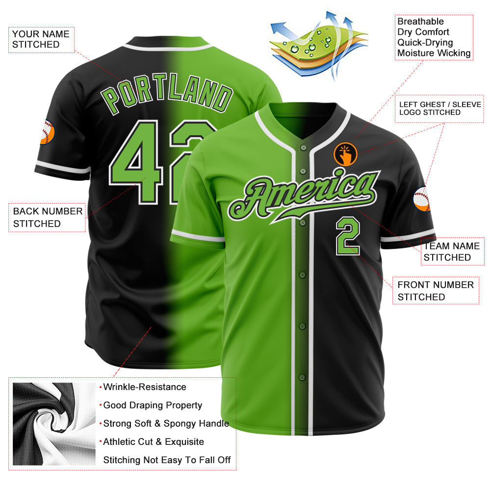 Custom Black Neon Green-White Authentic Gradient Fashion Baseball Jersey baseball jersey product view 2