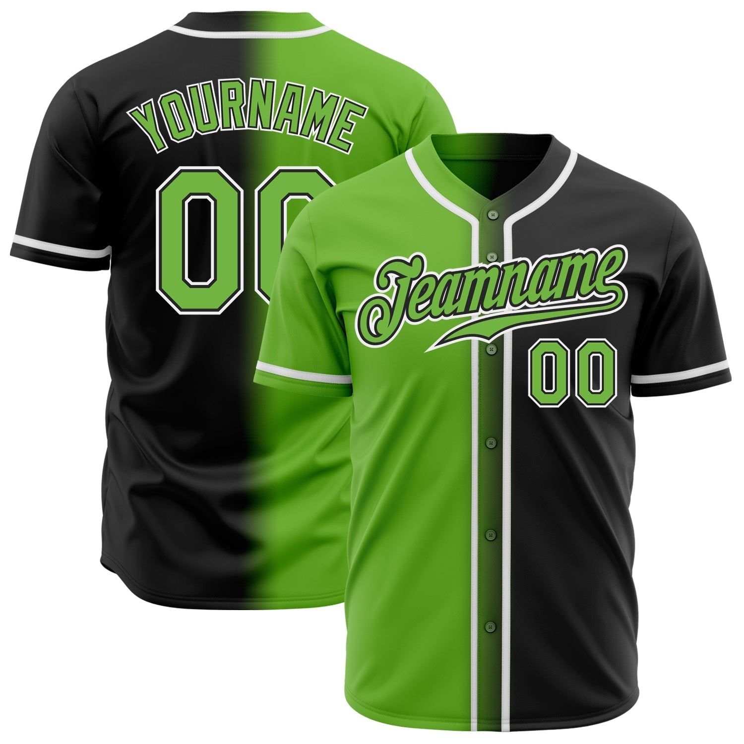 Custom Black Neon Green-White Authentic Gradient Fashion Baseball Jersey baseball jersey product view 1