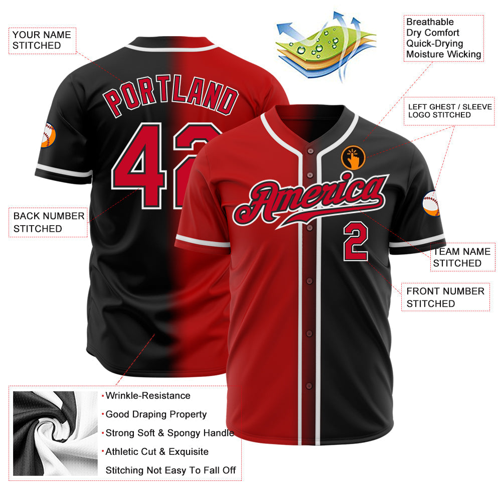 Custom Black Red-White Authentic Gradient Fashion Baseball Jersey baseball jersey product view 2