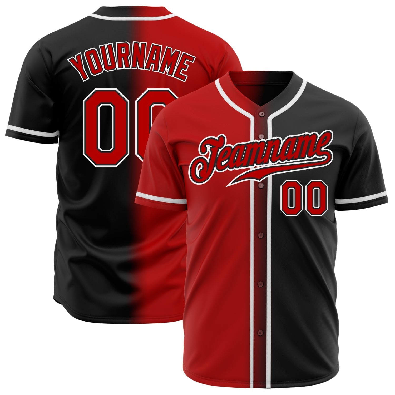 Custom Black Red-White Authentic Gradient Fashion Baseball Jersey baseball jersey product view 1