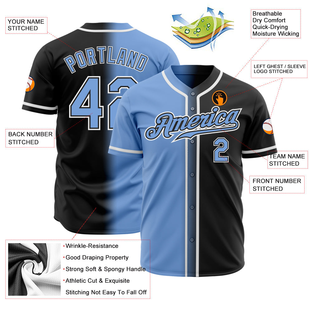 Custom Black Light Blue-White Authentic Gradient Fashion Baseball Jersey baseball jersey product view 2