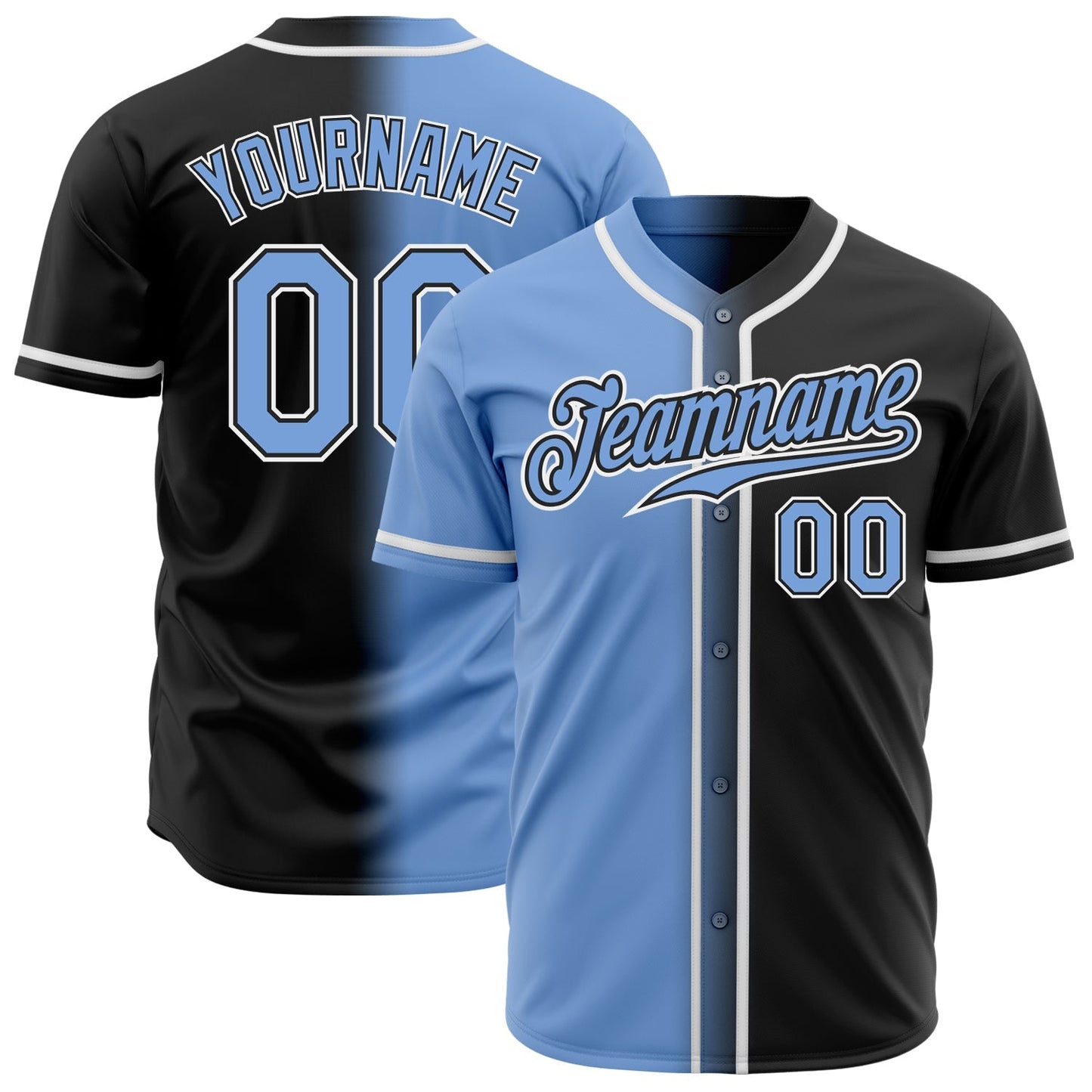 Custom Black Light Blue-White Authentic Gradient Fashion Baseball Jersey baseball jersey product view 1