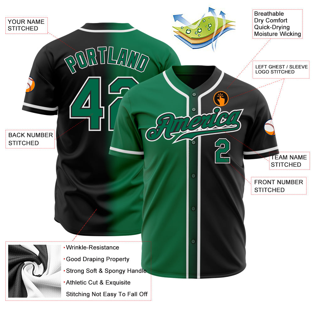 Custom Black Kelly Green-White Authentic Gradient Fashion Baseball Jersey baseball jersey product view 2