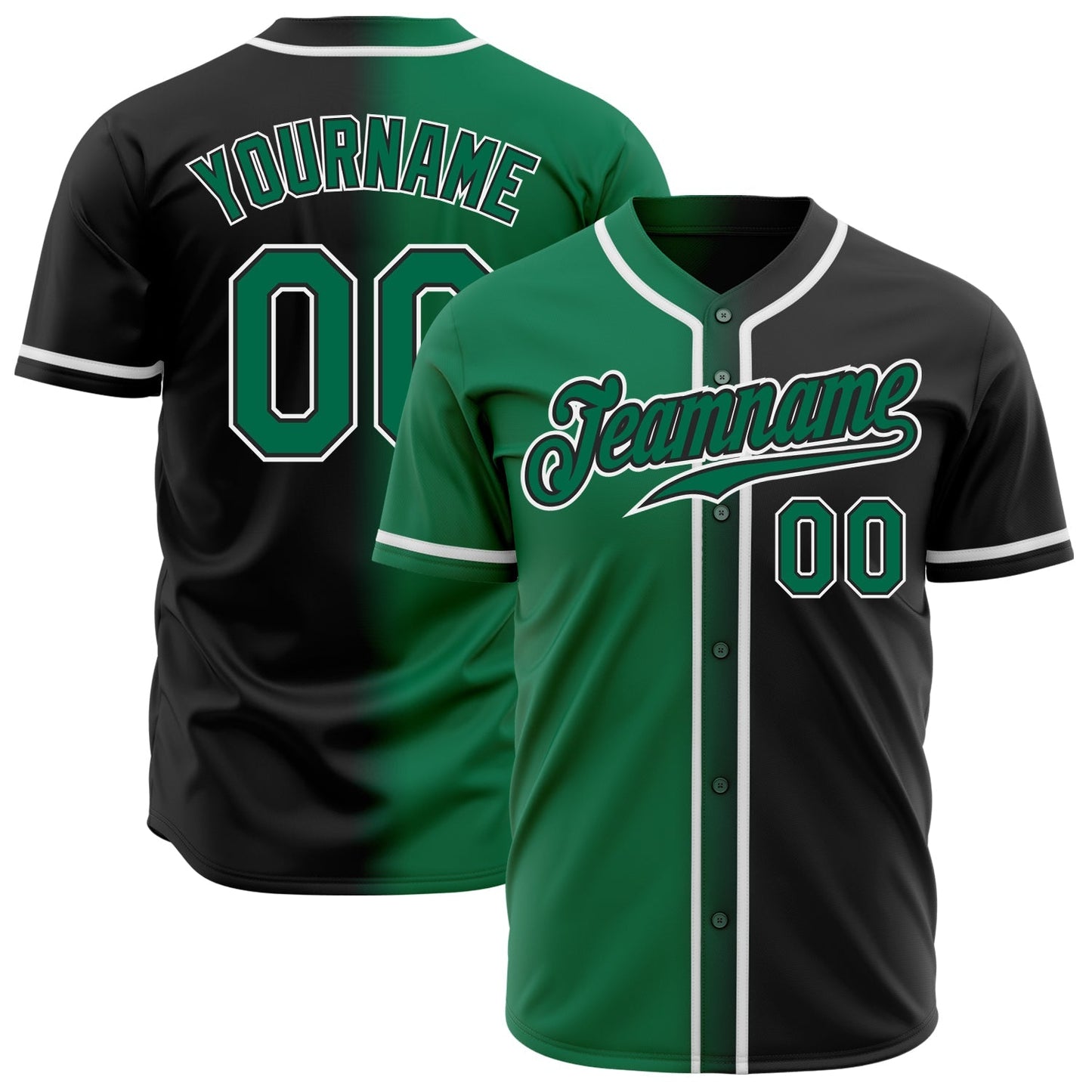 Custom Black Kelly Green-White Authentic Gradient Fashion Baseball Jersey baseball jersey product view 1