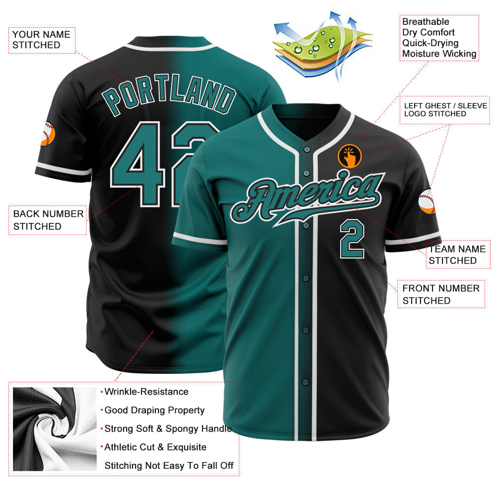 Custom Black Teal-White Authentic Gradient Fashion Baseball Jersey baseball jersey product view 2