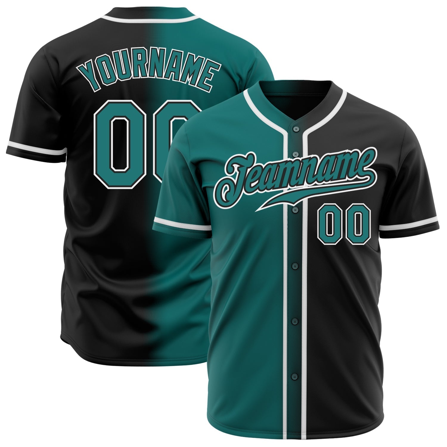 Custom Black Teal-White Authentic Gradient Fashion Baseball Jersey baseball jersey product view 1