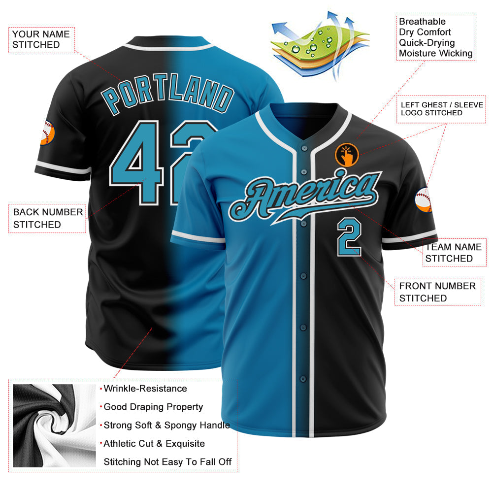 Custom Black Panther Blue-White Authentic Gradient Fashion Baseball Jersey baseball jersey product view 2