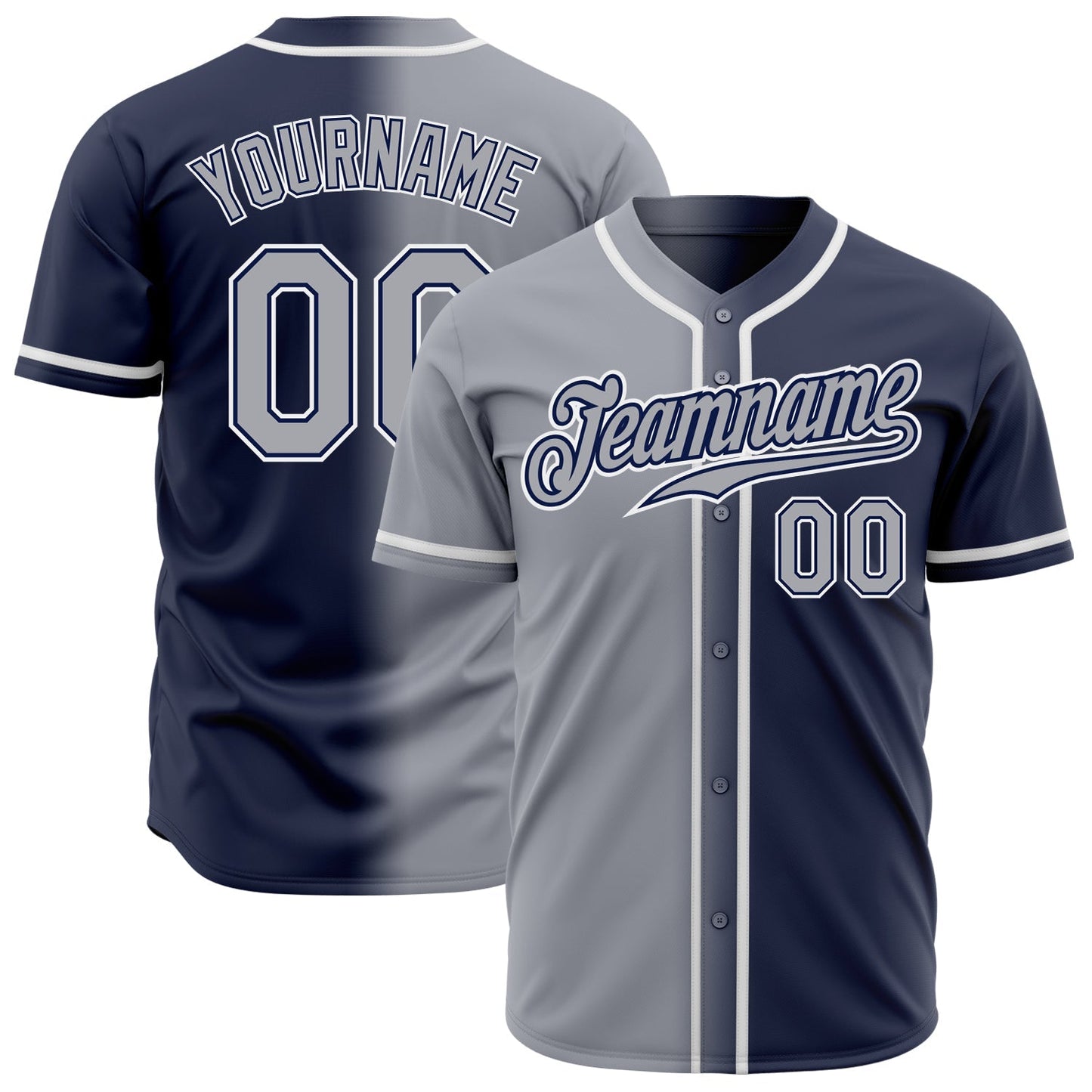 Custom Navy Gray-White Authentic Gradient Fashion Baseball Jersey baseball jersey product view 1