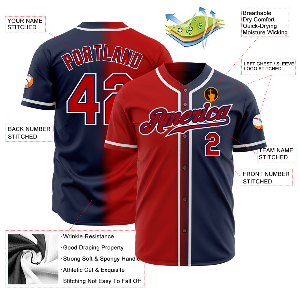 Custom Navy Red-White Authentic Gradient Fashion Baseball Jersey baseball jersey product view 2