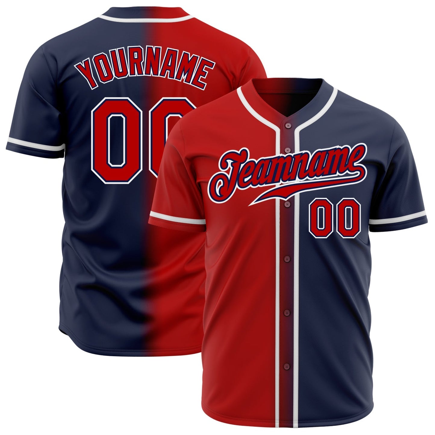 Custom Navy Red-White Authentic Gradient Fashion Baseball Jersey baseball jersey product view 1