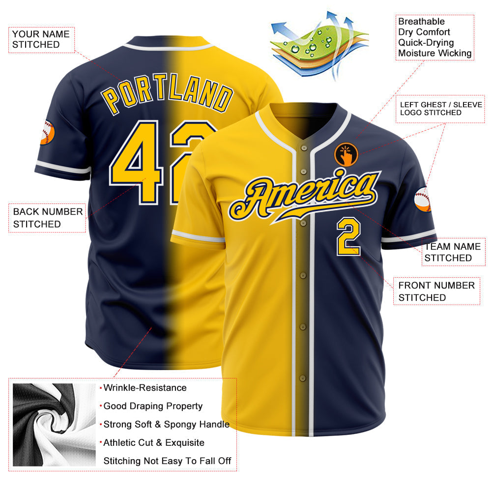 Custom Navy Yellow-White Authentic Gradient Fashion Baseball Jersey baseball jersey product view 2