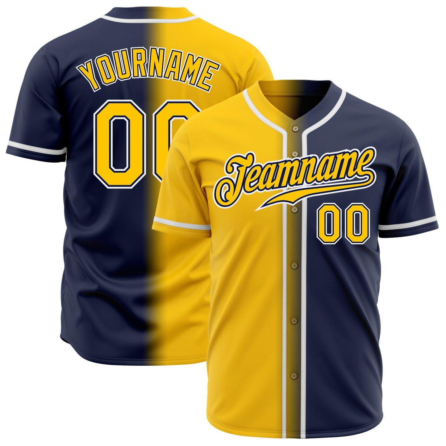 Custom Navy Yellow-White Authentic Gradient Fashion Baseball Jersey baseball jersey product view 1